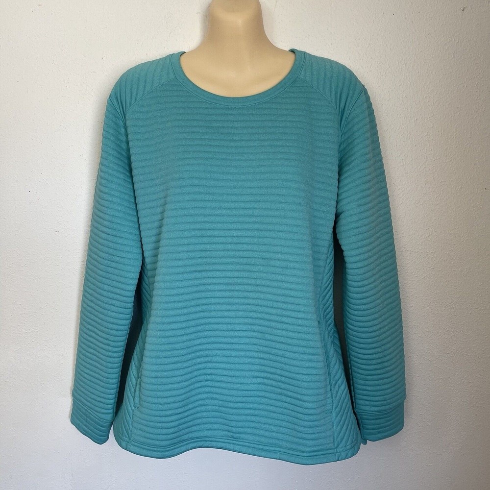 LL Bean Teal Ribbed Long Sleeve Pullover Sweatshirt Women’s Size Small W/Pockets